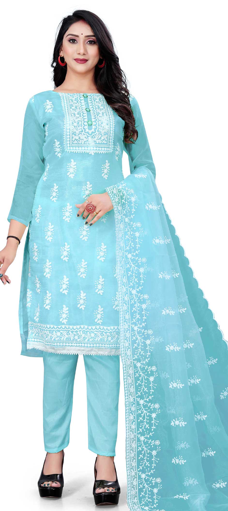 Casual, Party Wear Blue color Organza Silk fabric Salwar Kameez : 1809967