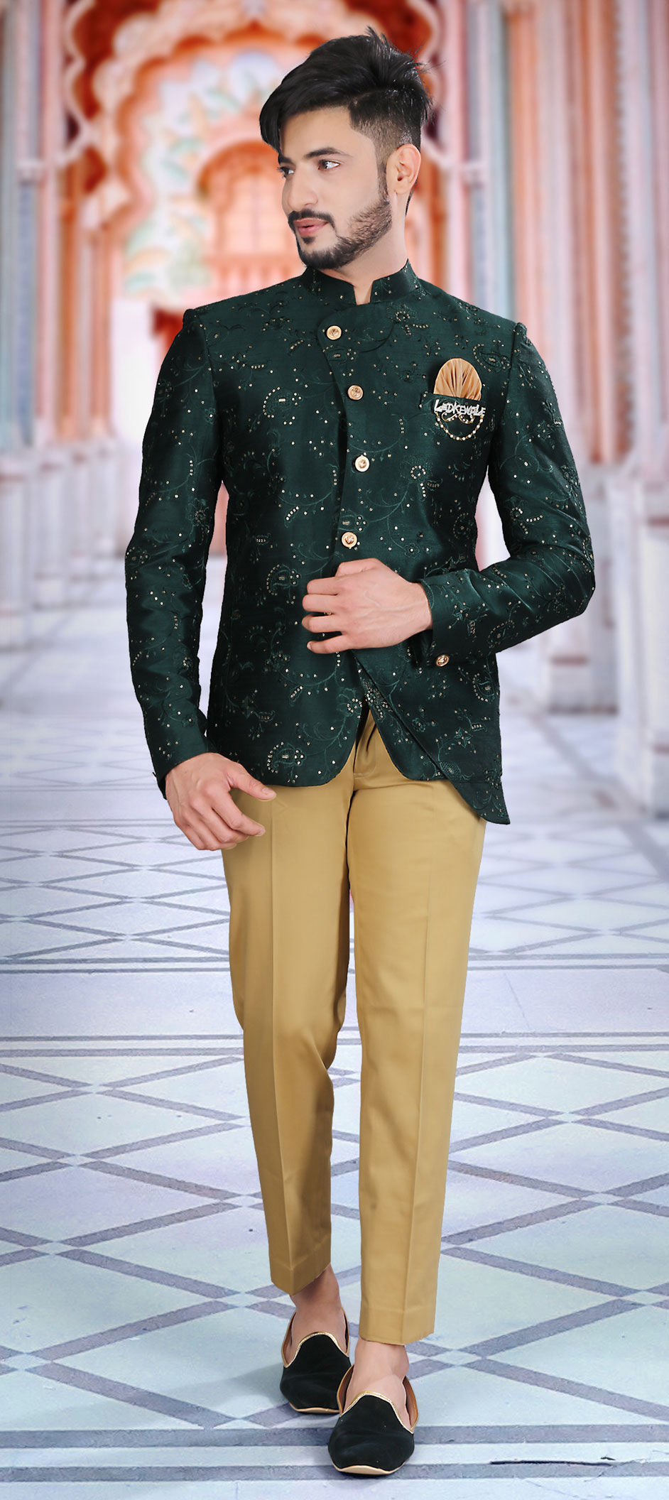Green color Art Silk fabric Jodhpuri Suit : 1810838