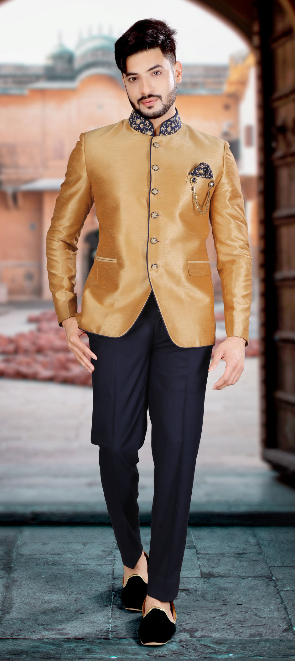 slim fit dress slacks Men's Reginald Bespoke Gold Double Breasted FashionSuits Prom 2026 main image 1