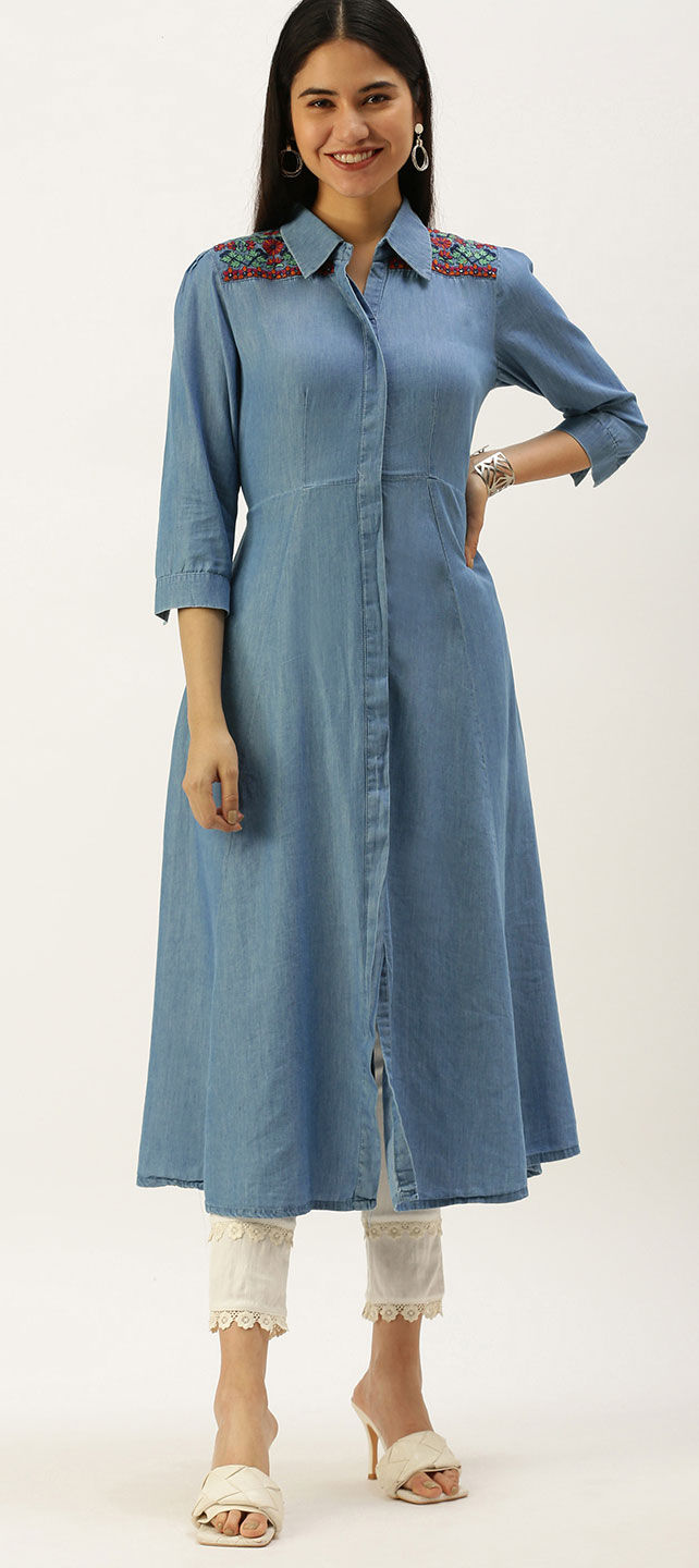 Party Wear Blue color Denim fabric Dress 1812483