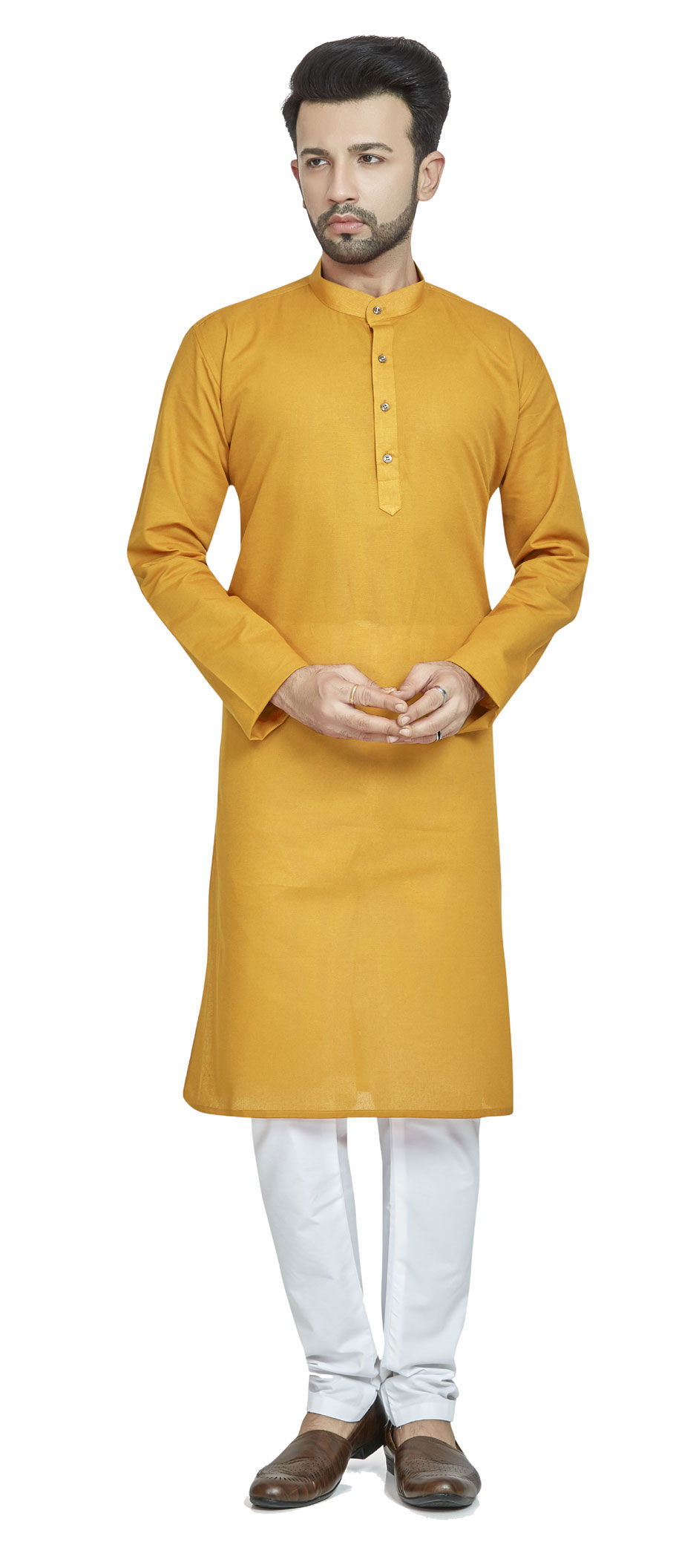 Yellow color Cotton fabric Kurta Pyjamas 1813124