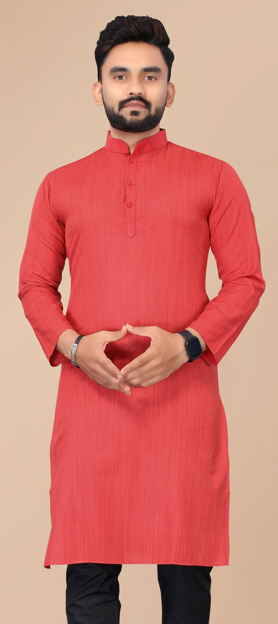 Red and Maroon color Cotton fabric Kurta 1814896