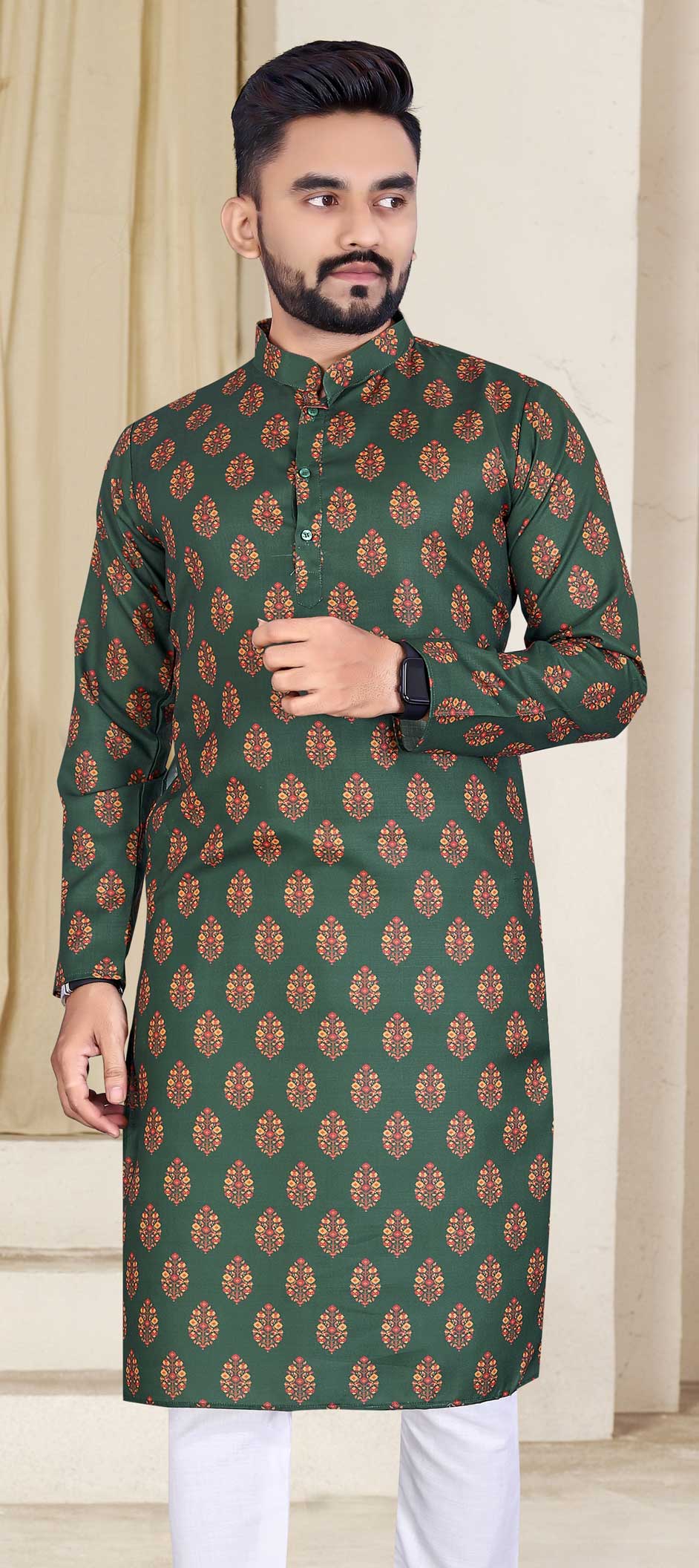 Green color Cotton fabric Kurta 1814906