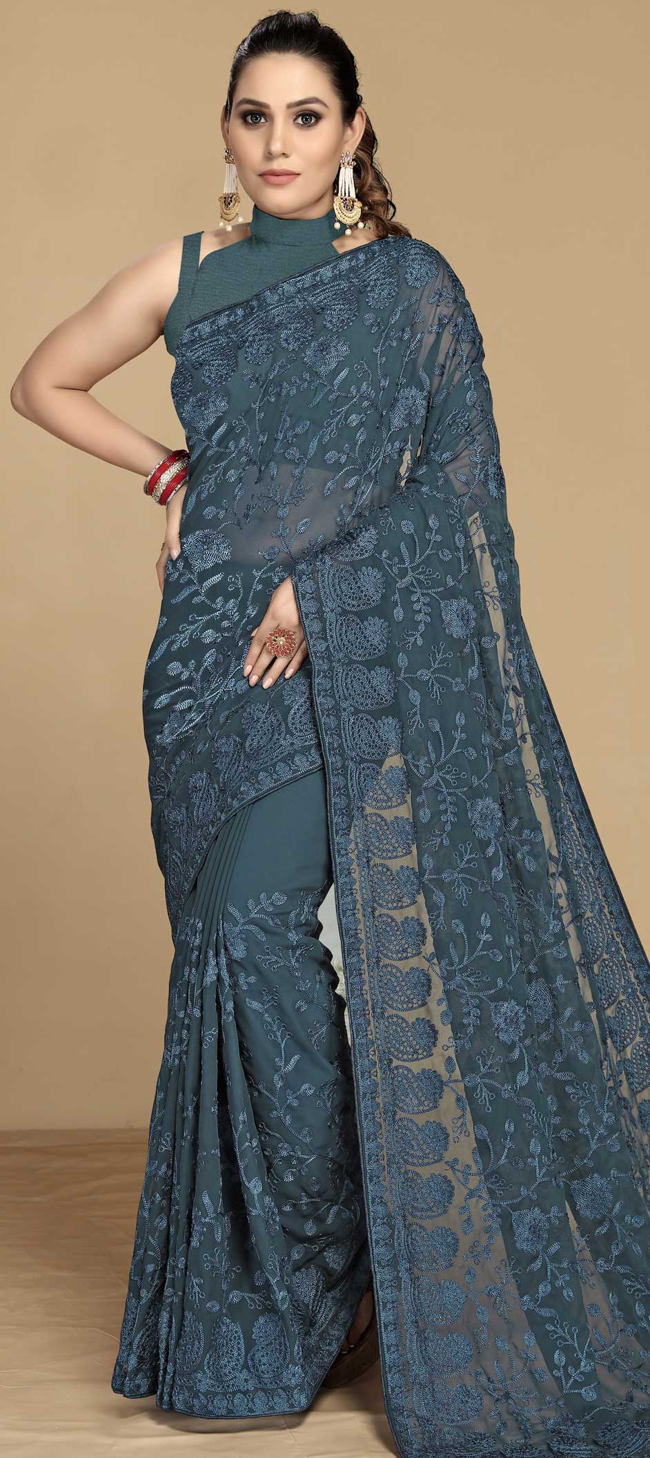 Party Wear Blue color fabric Saree 1816591