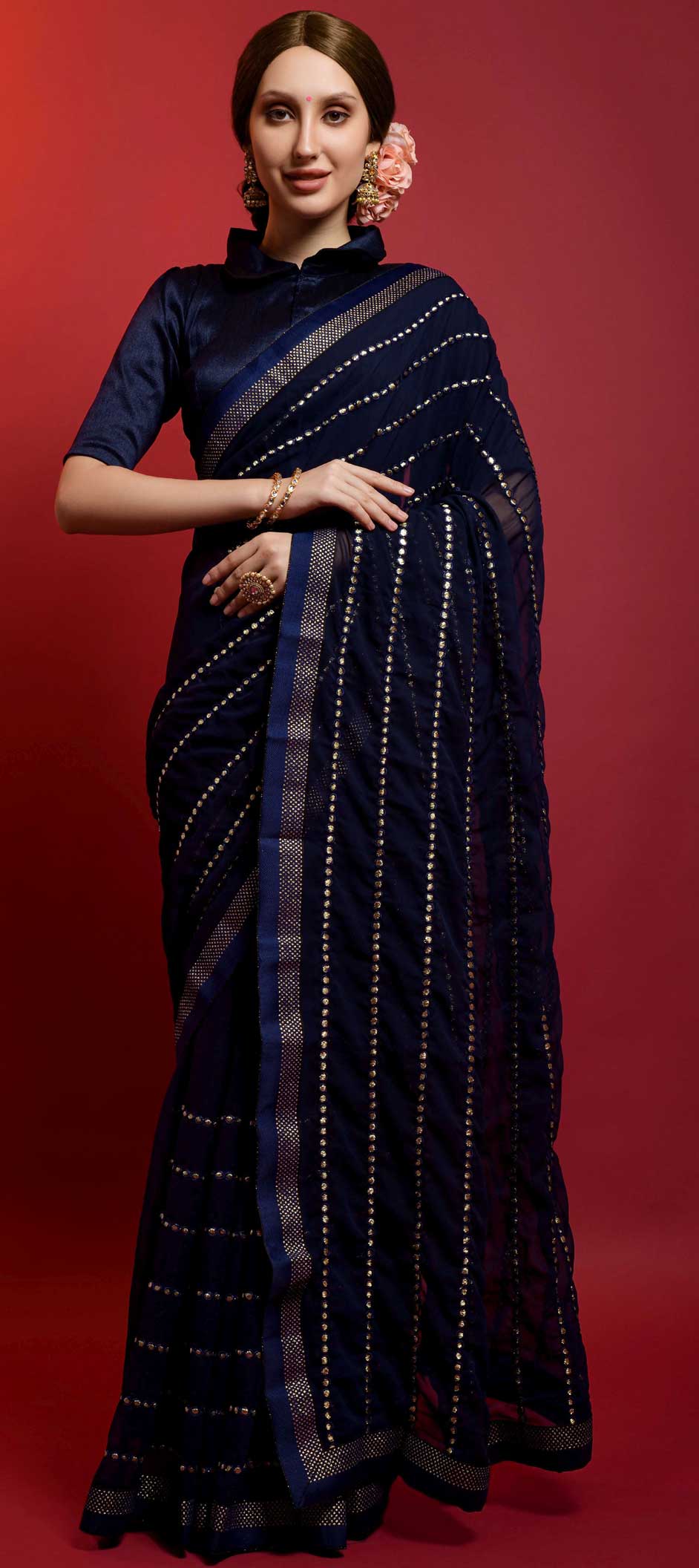 Party Wear Blue color fabric Saree 1816797