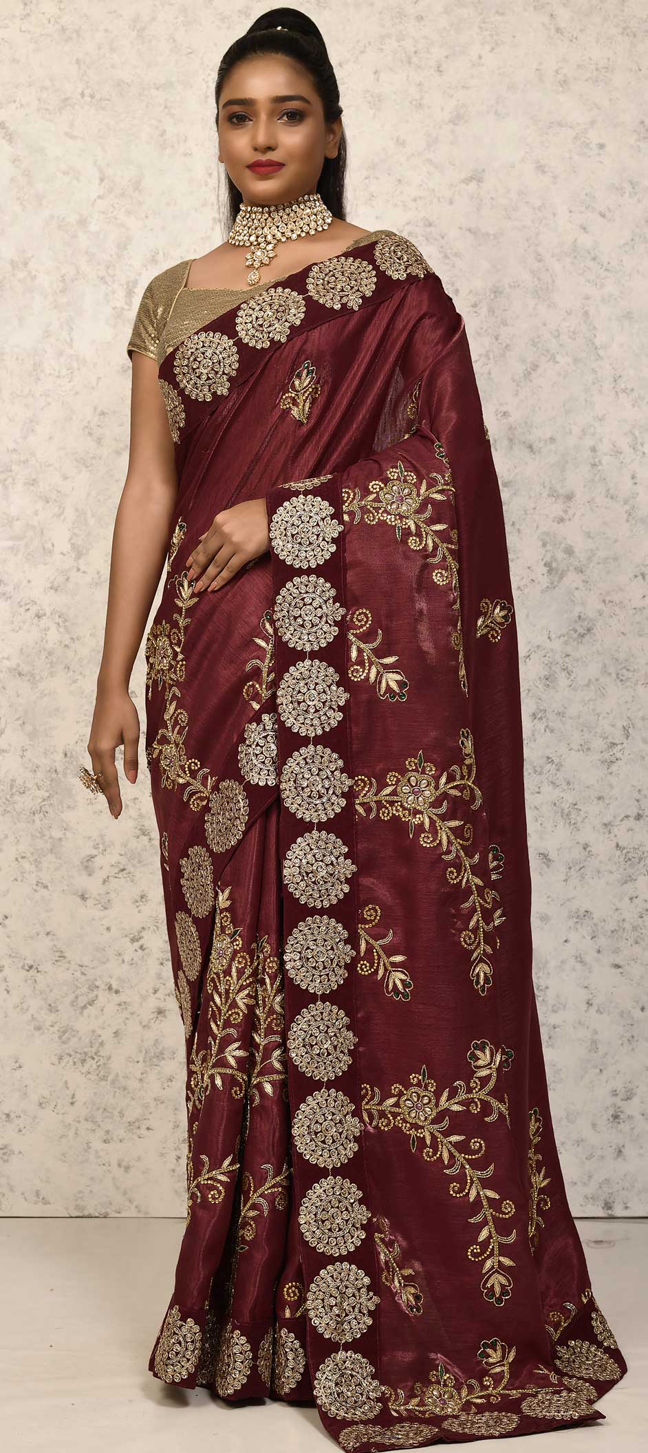 Maroon Bridal Woven Saree In Art Silk 4596SR37