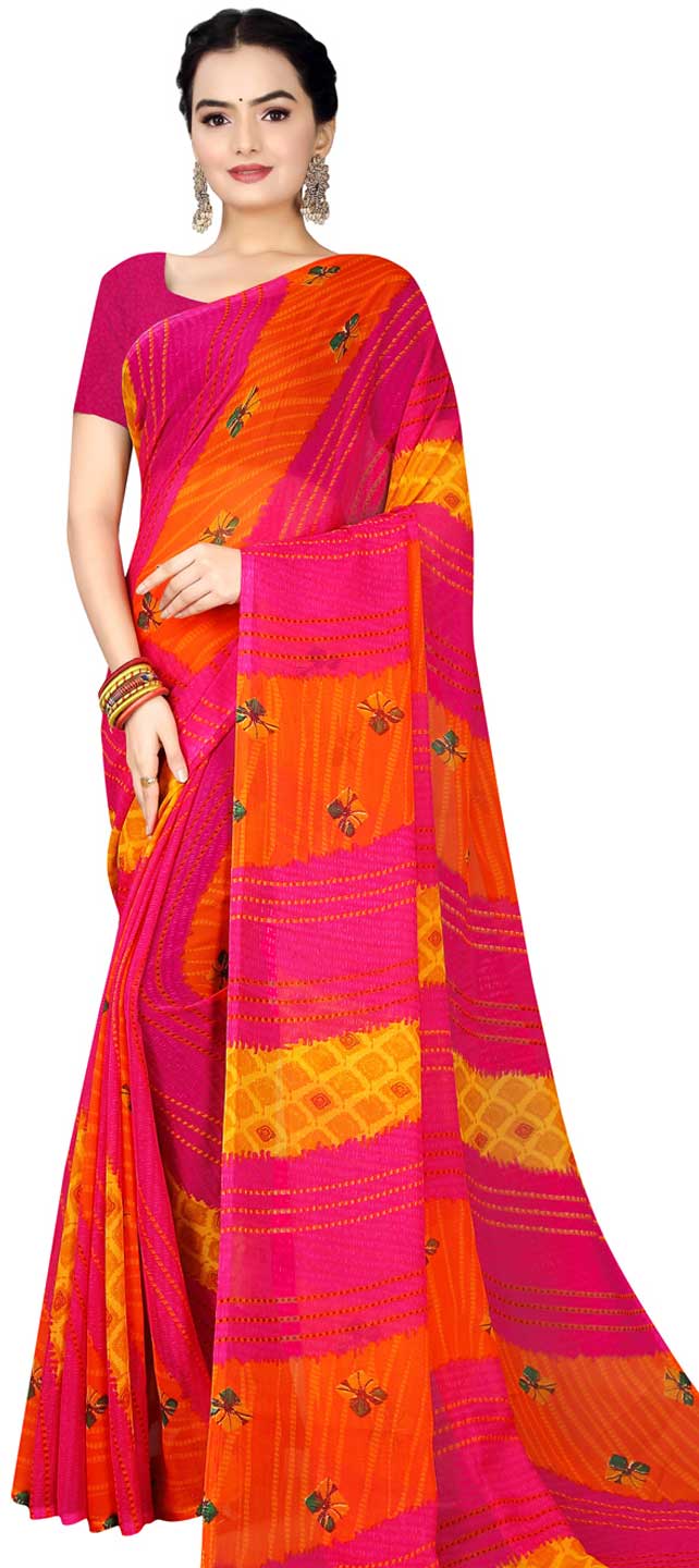 Casual Party Wear Pink And Majenta Color Georgette Fabric Saree 1818218 