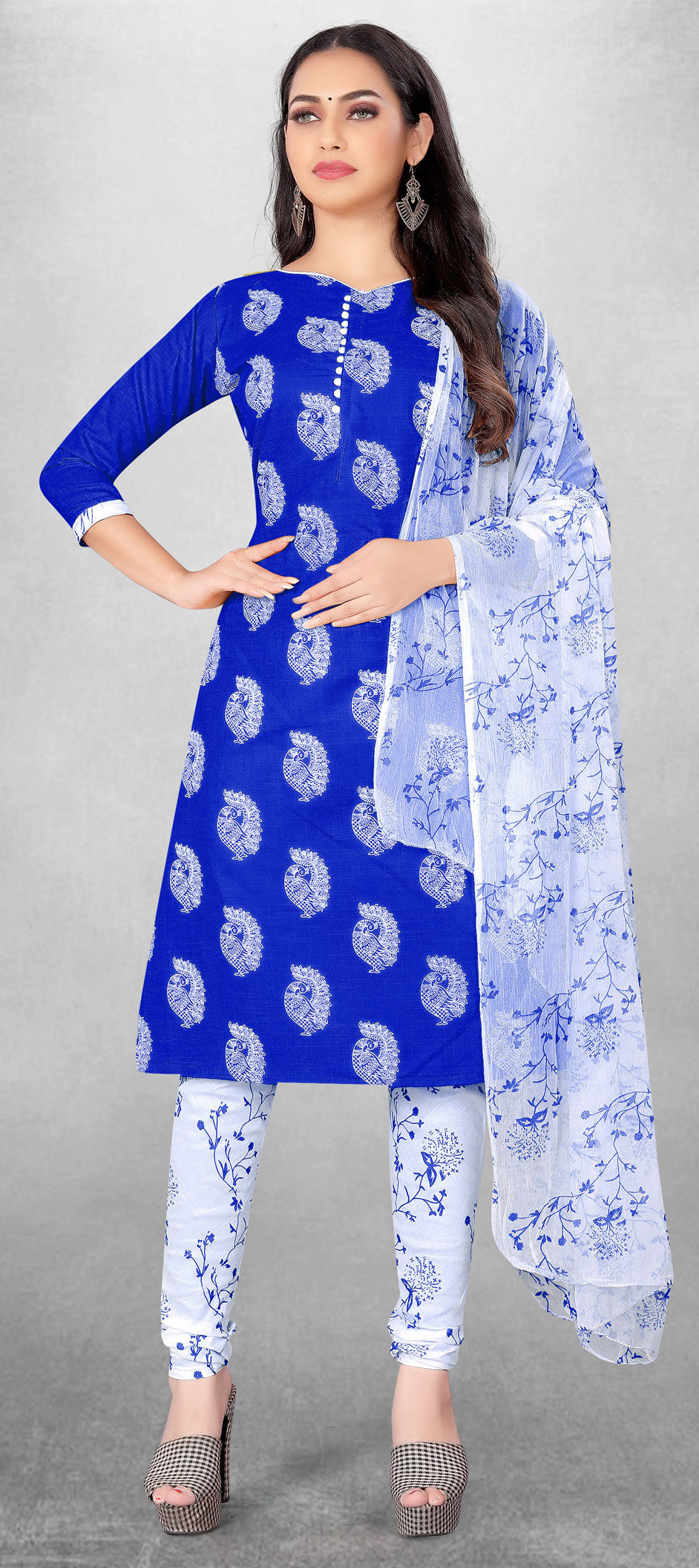 Casual Blue color Cotton fabric Salwar Kameez 1818756