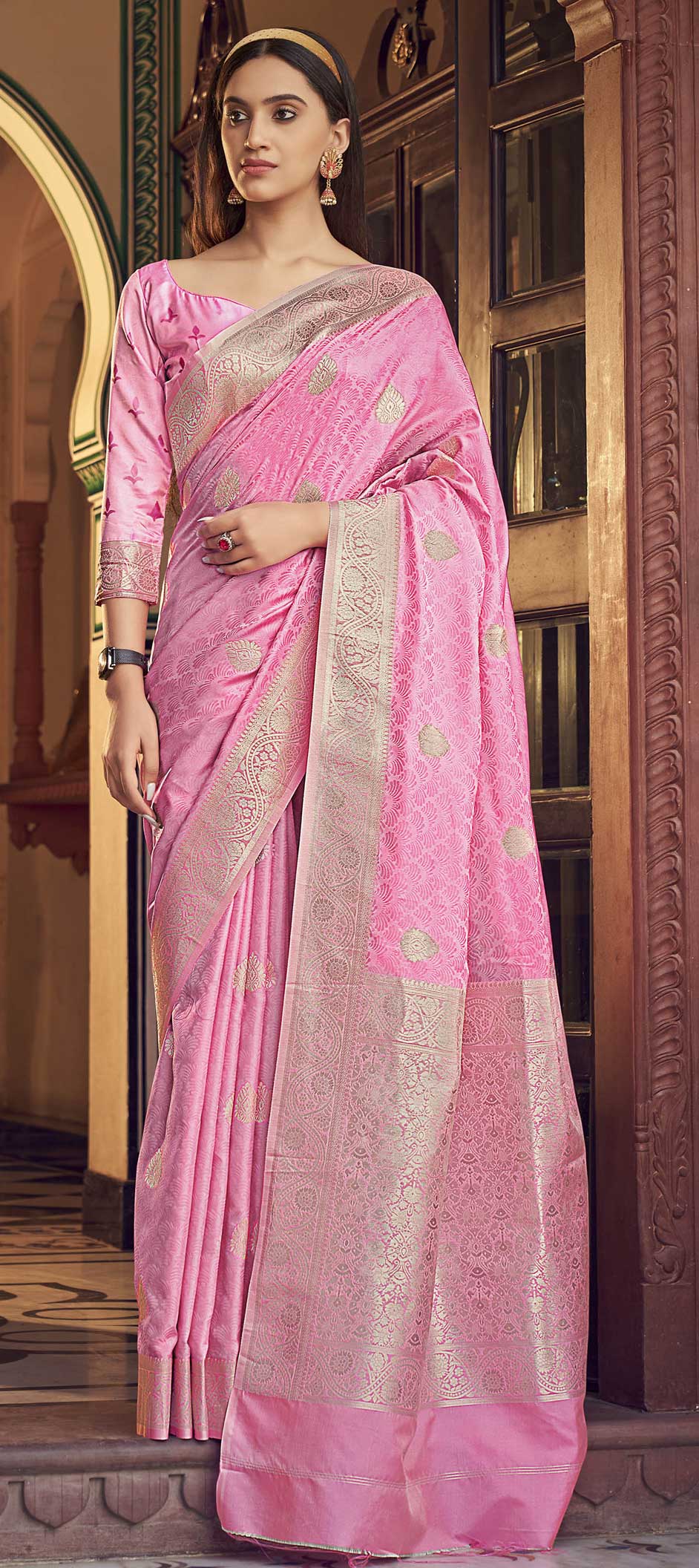 Traditional Pink And Majenta Color Satin Silk Silk Fabric Saree 1818865 5011