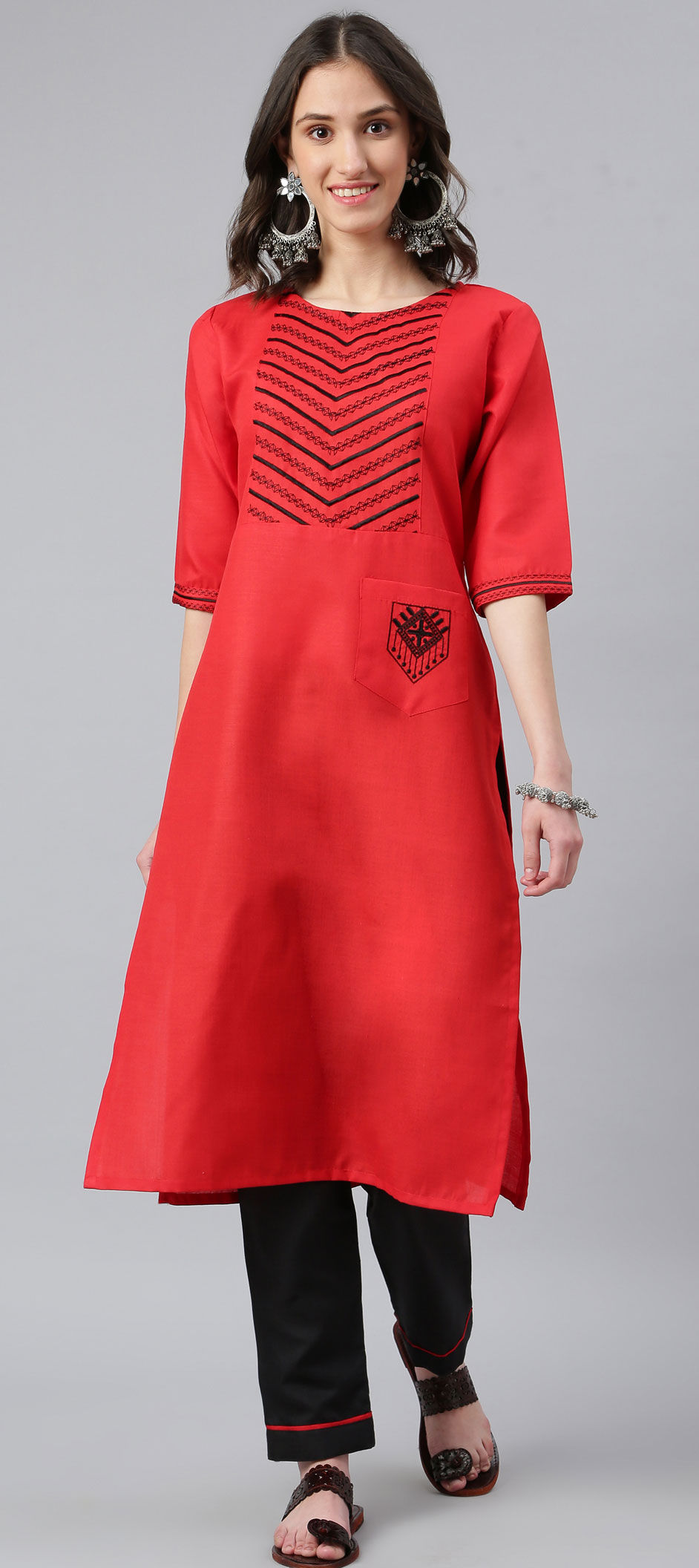 Tunic-Light green, Maroon, red motif main image 1