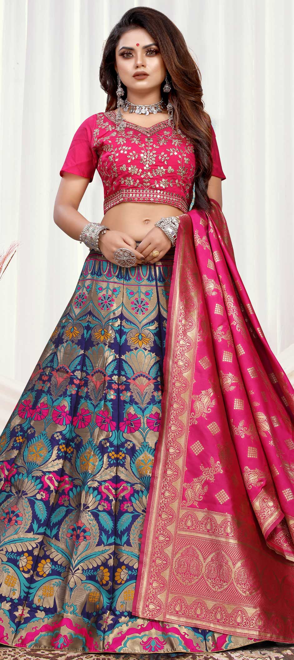 Festive Reception Blue Color Banarasi Silk Fabric Lehenga 1822241 8677