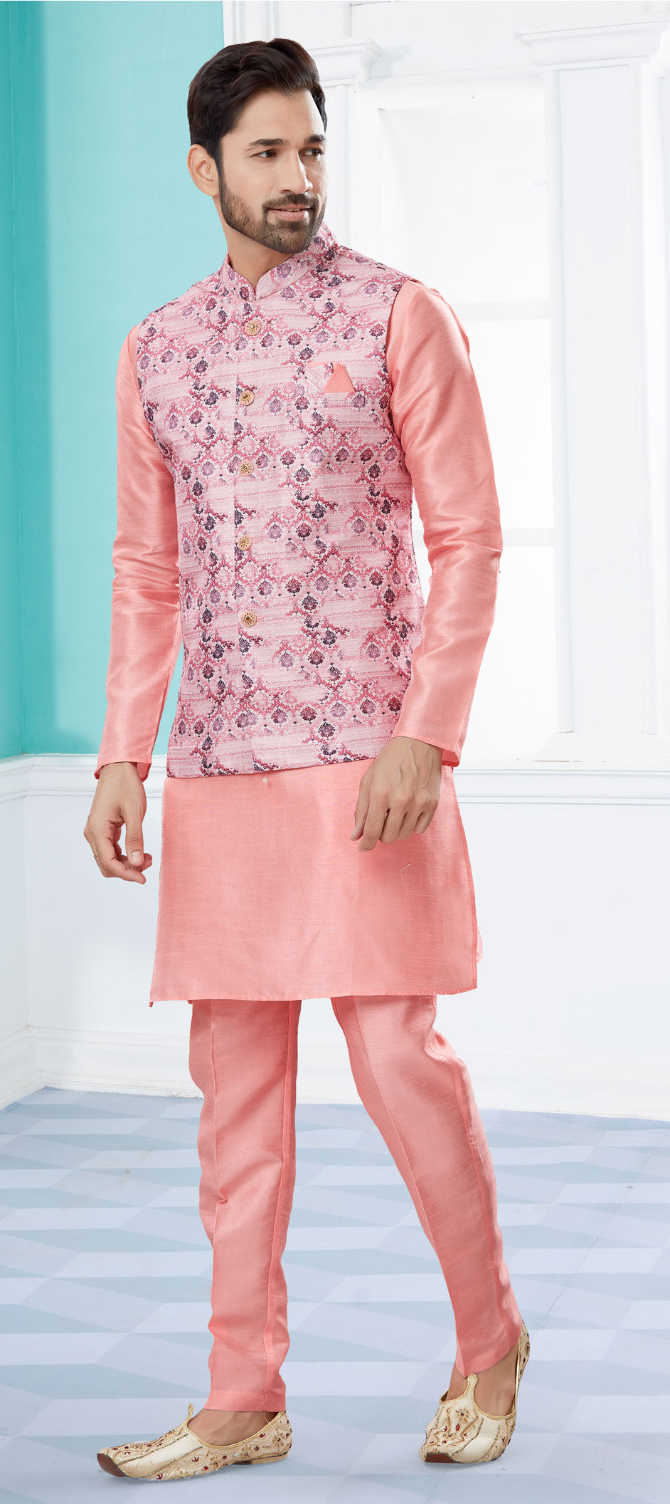 Light pink kurta pajama with jacket shop