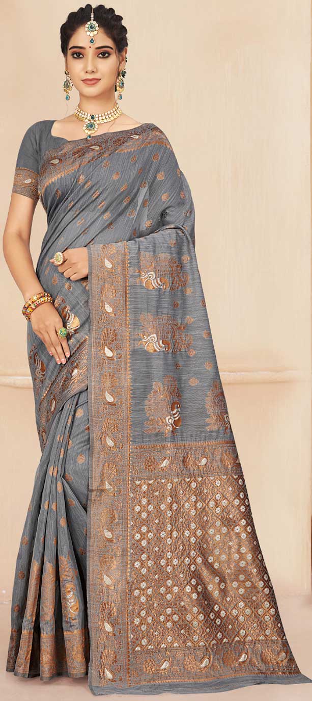 Traditional Black and Grey color Art Silk, Silk fabric Saree : 1822823