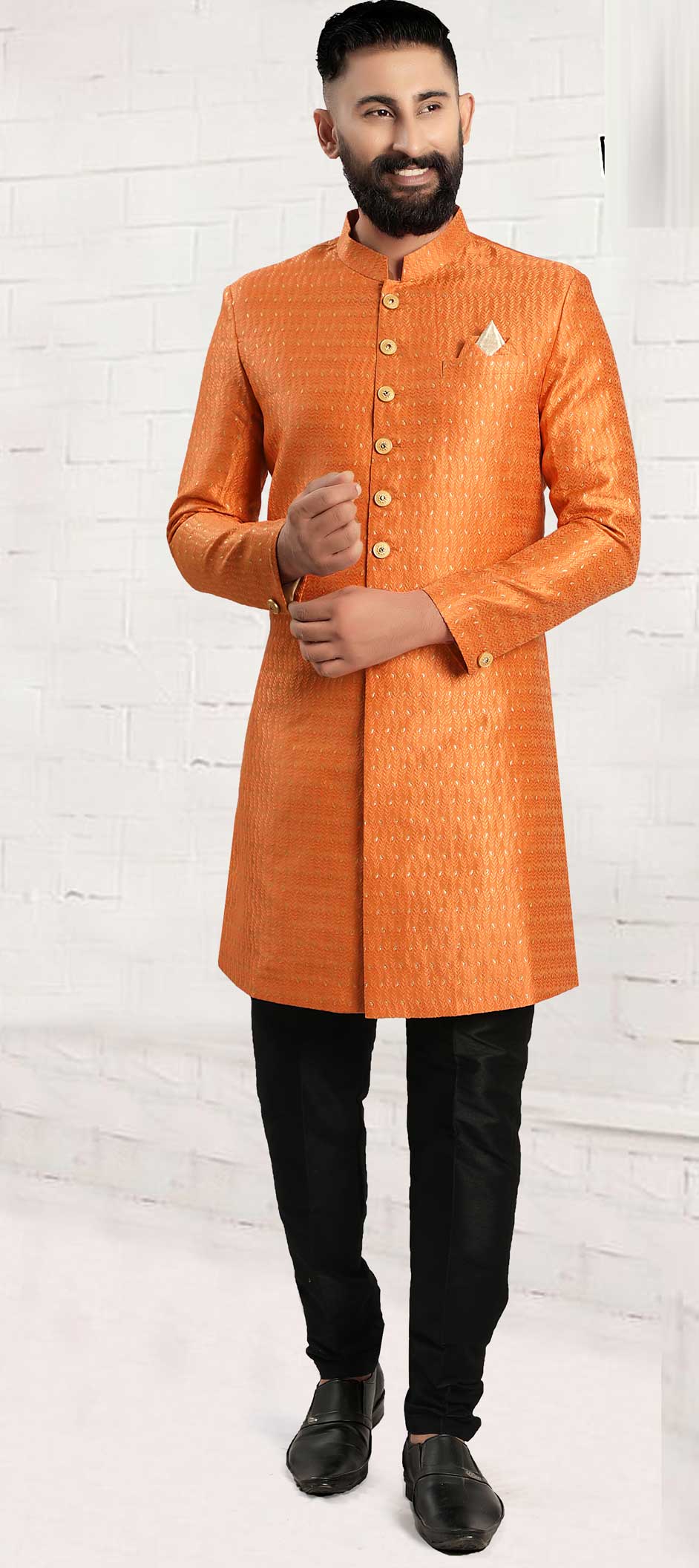 Bright Orange Woven Traditional Suit