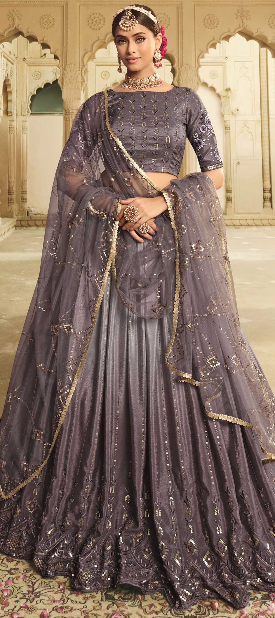 Pink and Purple Traditional Silk Lehenga