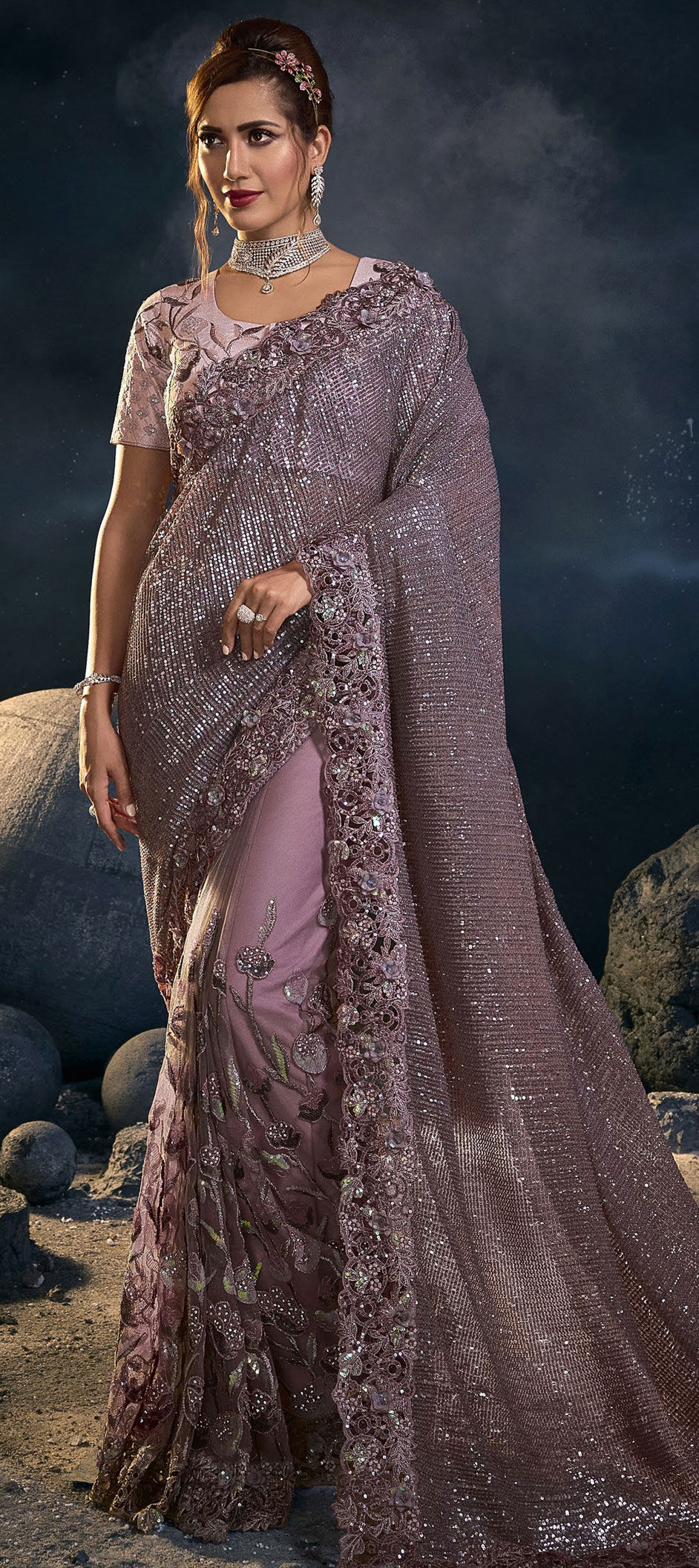 Designer Indian Pakistani Saree Wedding Reception Party Wear Saree Sequins  Saree | eBay