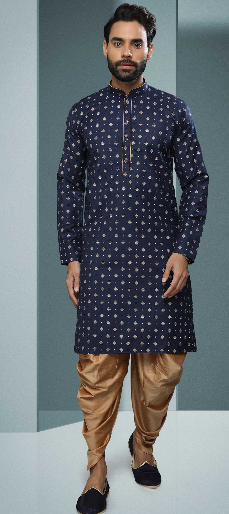 Blue Printed Ankle Length Cotton Dhoti