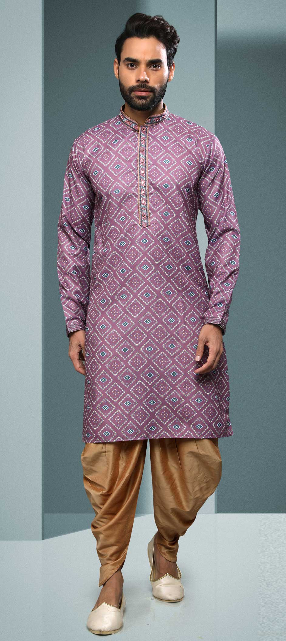 Purple and Violet color Cotton fabric Dhoti Kurta 1824407