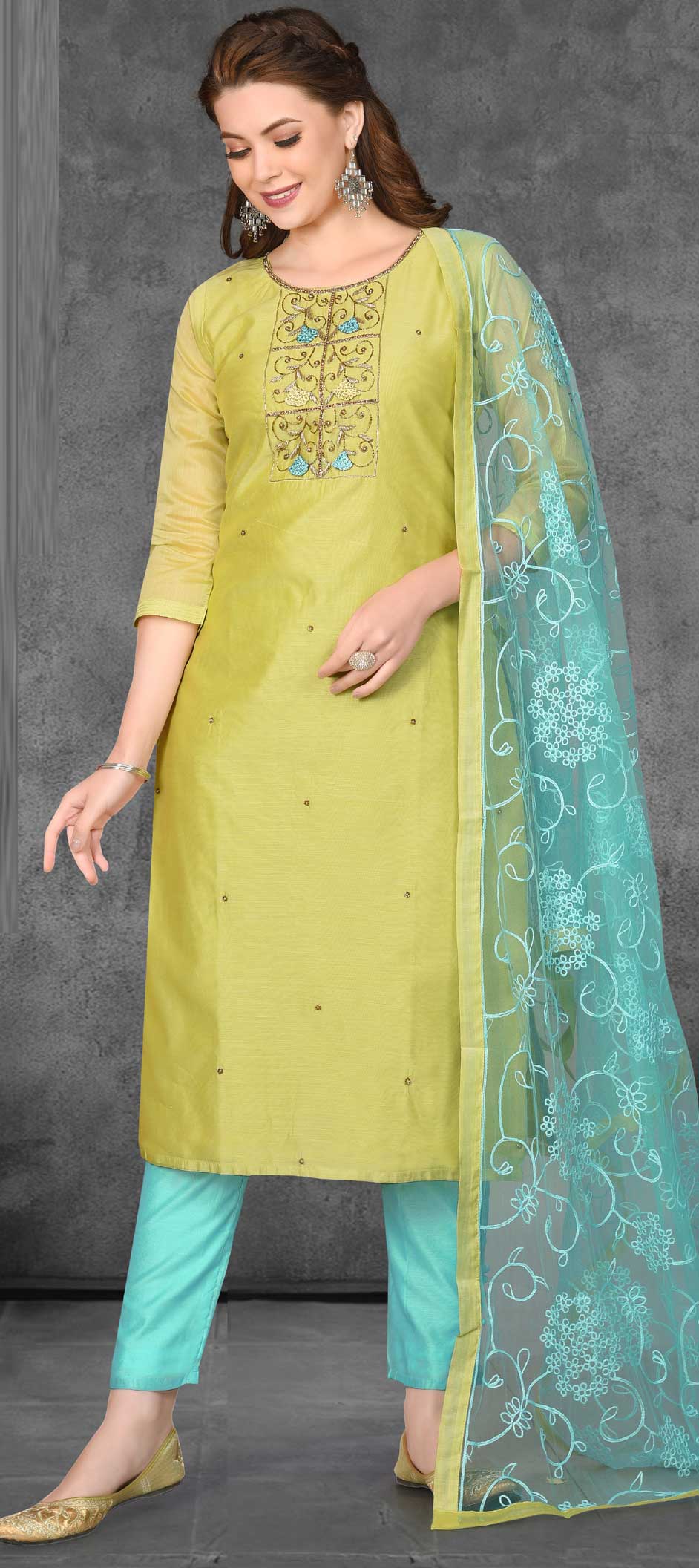 Festive, Party Wear Green color Chanderi Silk fabric Salwar Kameez 1824968
