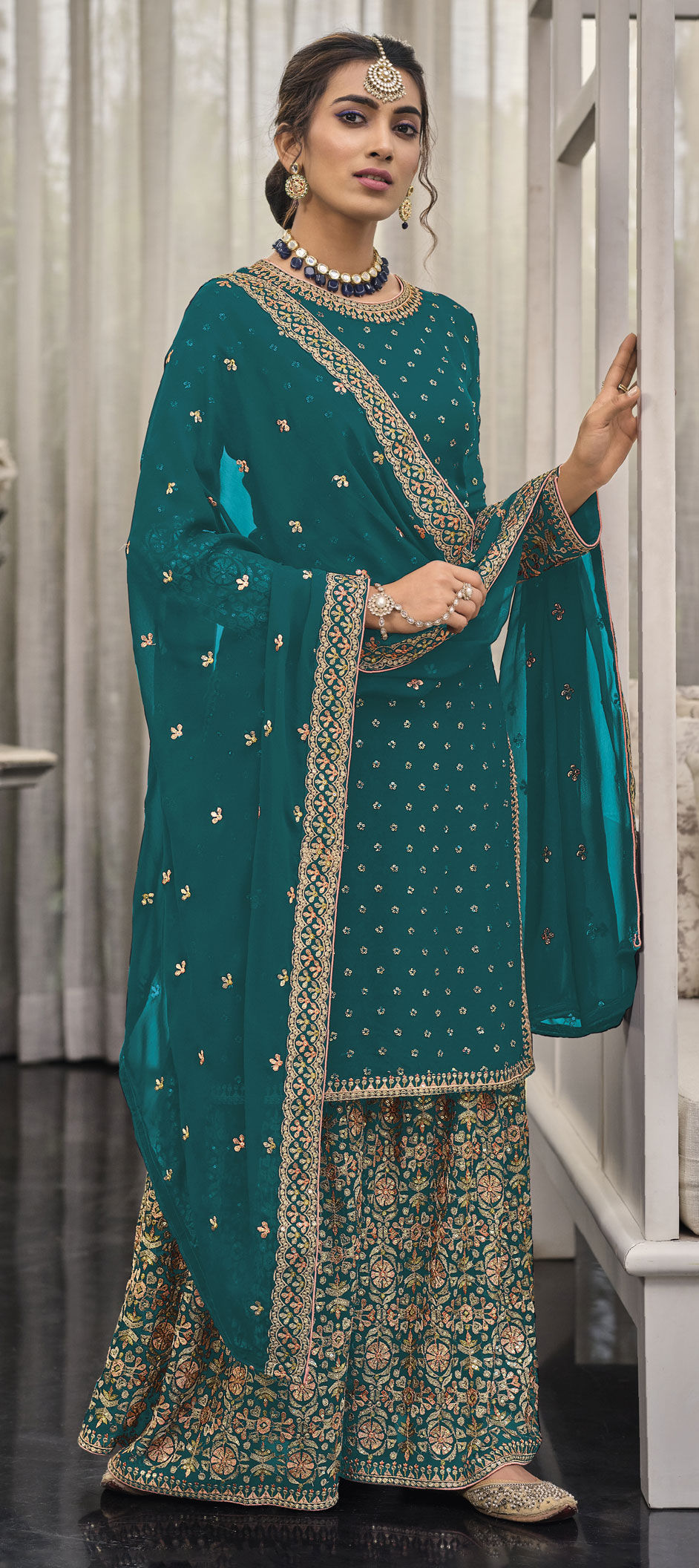 Festive, Reception Blue color Georgette fabric Salwar Kameez : 1825185