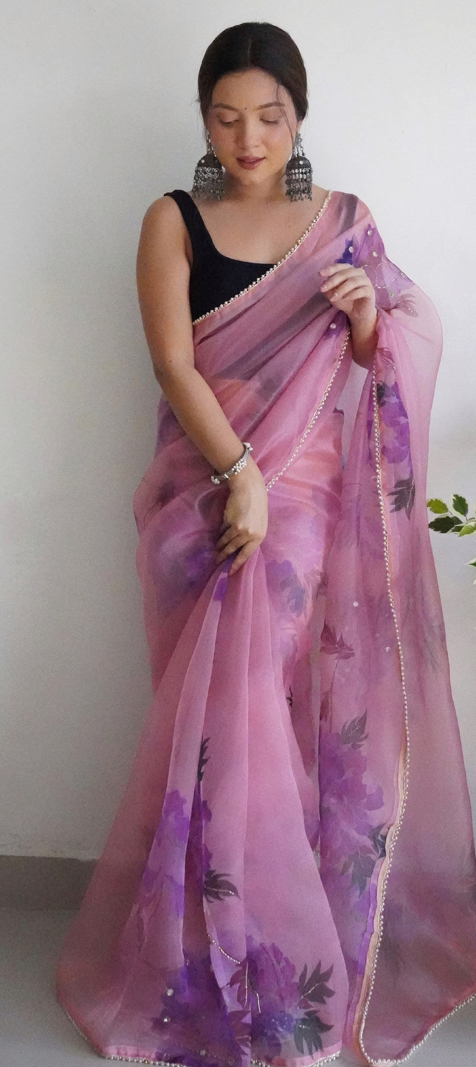 Casual, Traditional Pink and Majenta color Organza Silk, Silk fabric ...