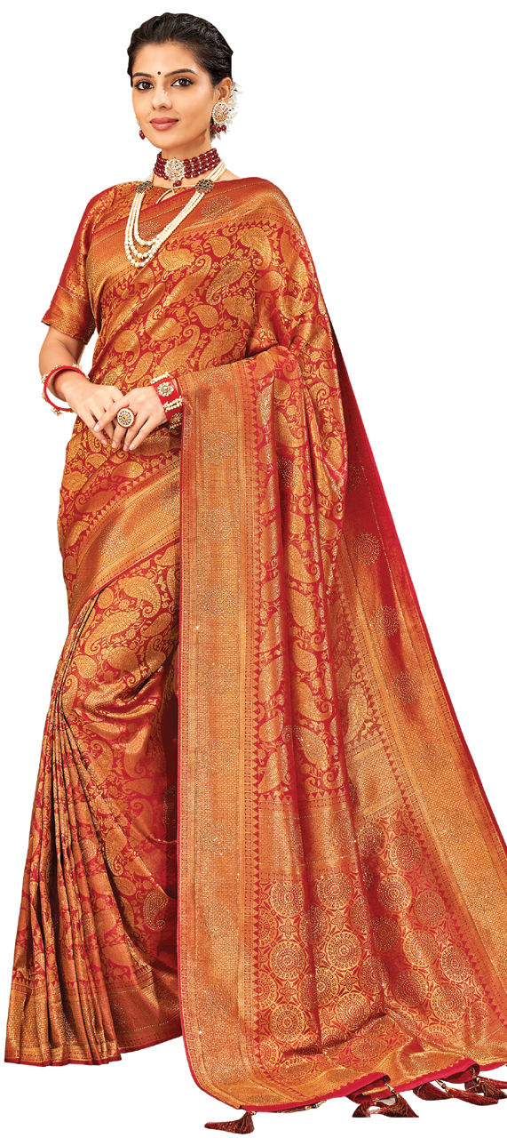 Maroon Woven Design Brocade Saree