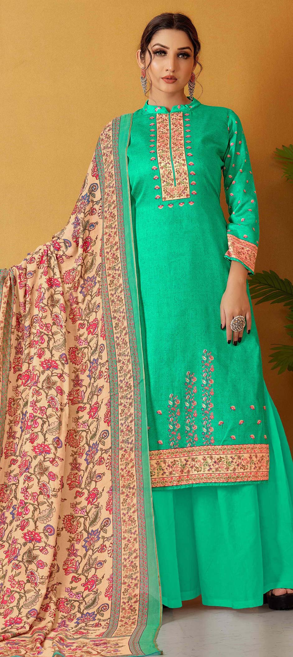 Green Cotton Lawn Khadi Printed Festive Salwar Suit