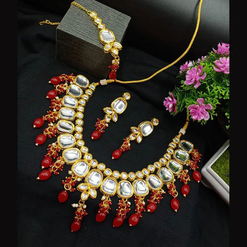 Red and Maroon color Brass metal Necklace 1828880