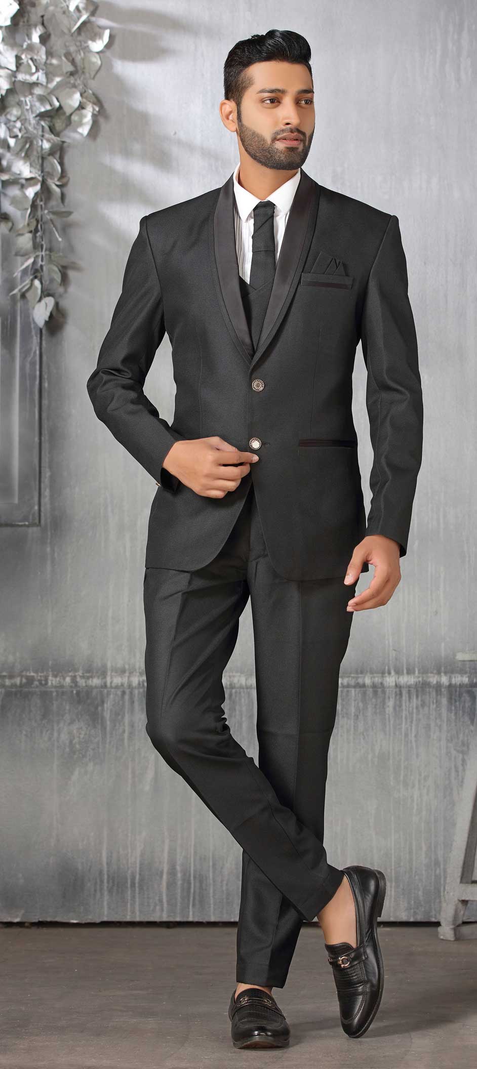 Black and Grey color Rayon fabric Piece Suit (with shirt) 1829531