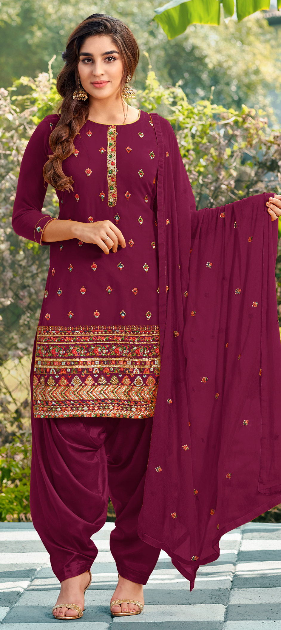 Trendy Pink Bamber Georgette Attrective Designer Party Wear Salwar Suit With Pink Bamber Georgette