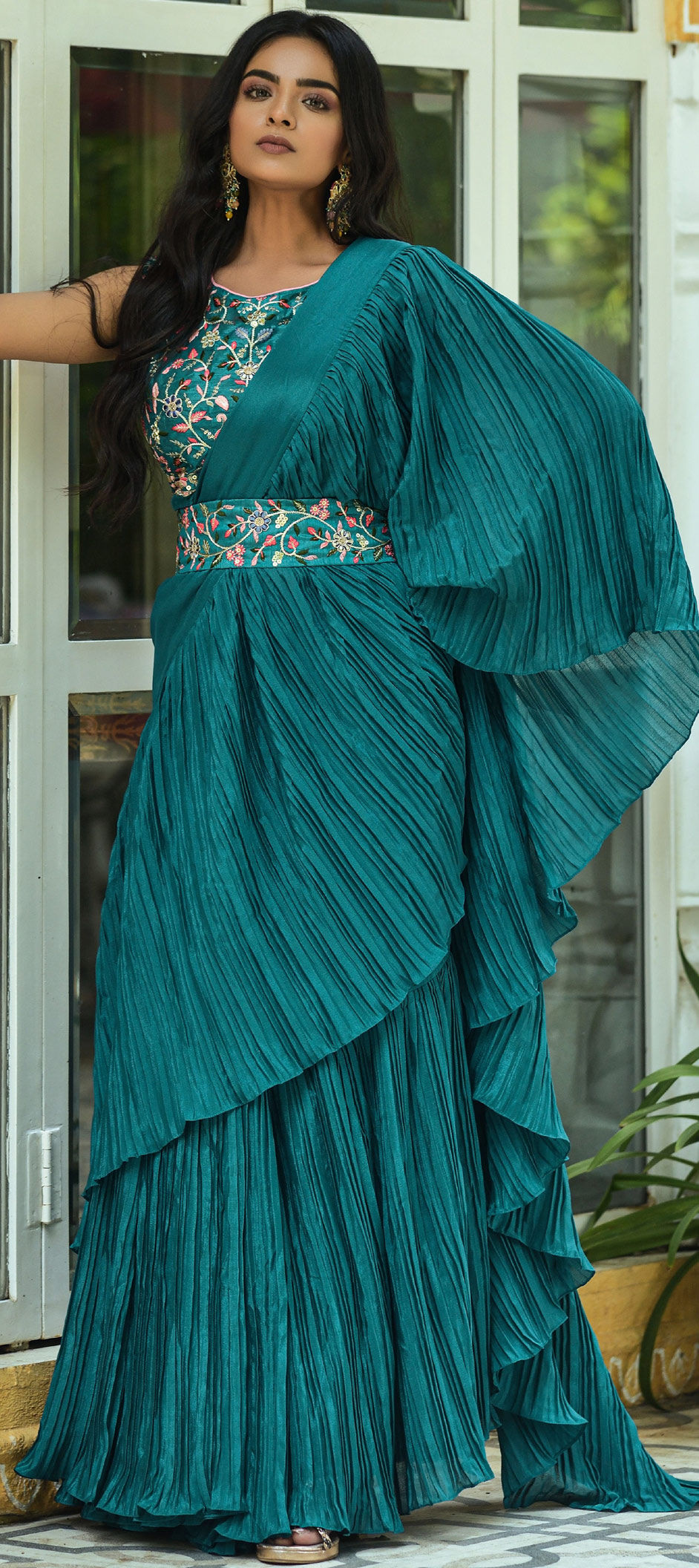 Fancy Fabric Ombre Blue Festive Party Designer Saree