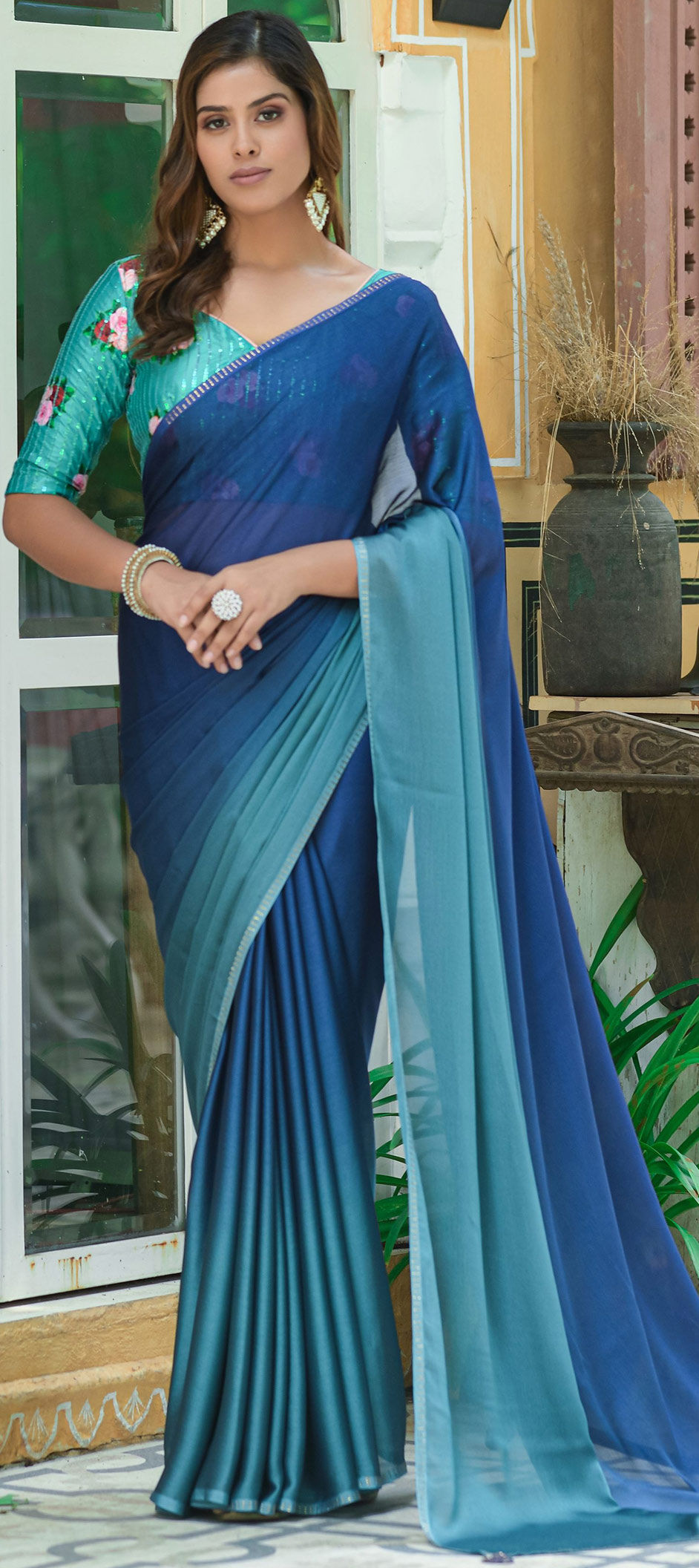 Festive, Party Wear Blue color Chiffon fabric Saree 1833256