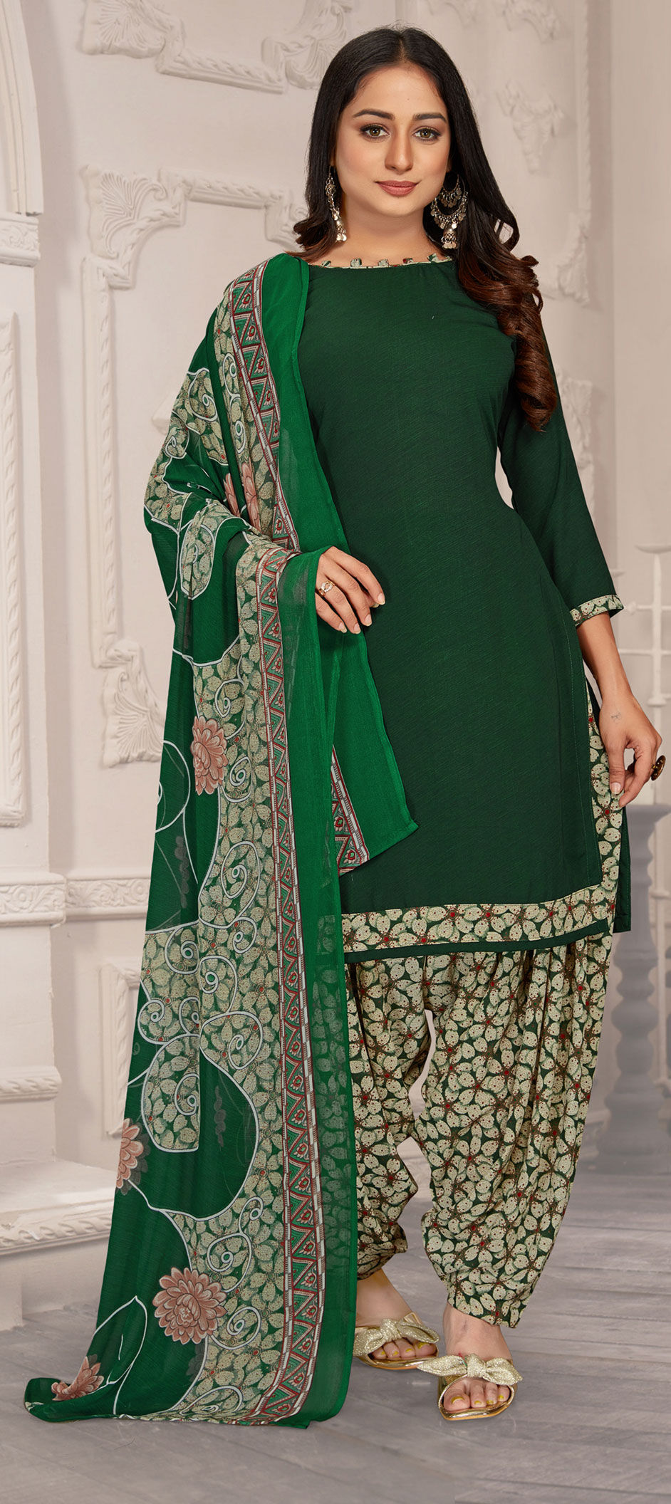 Casual Festive Green Color Crepe Silk Georgette Fabric Salwar Kameez 1833267 