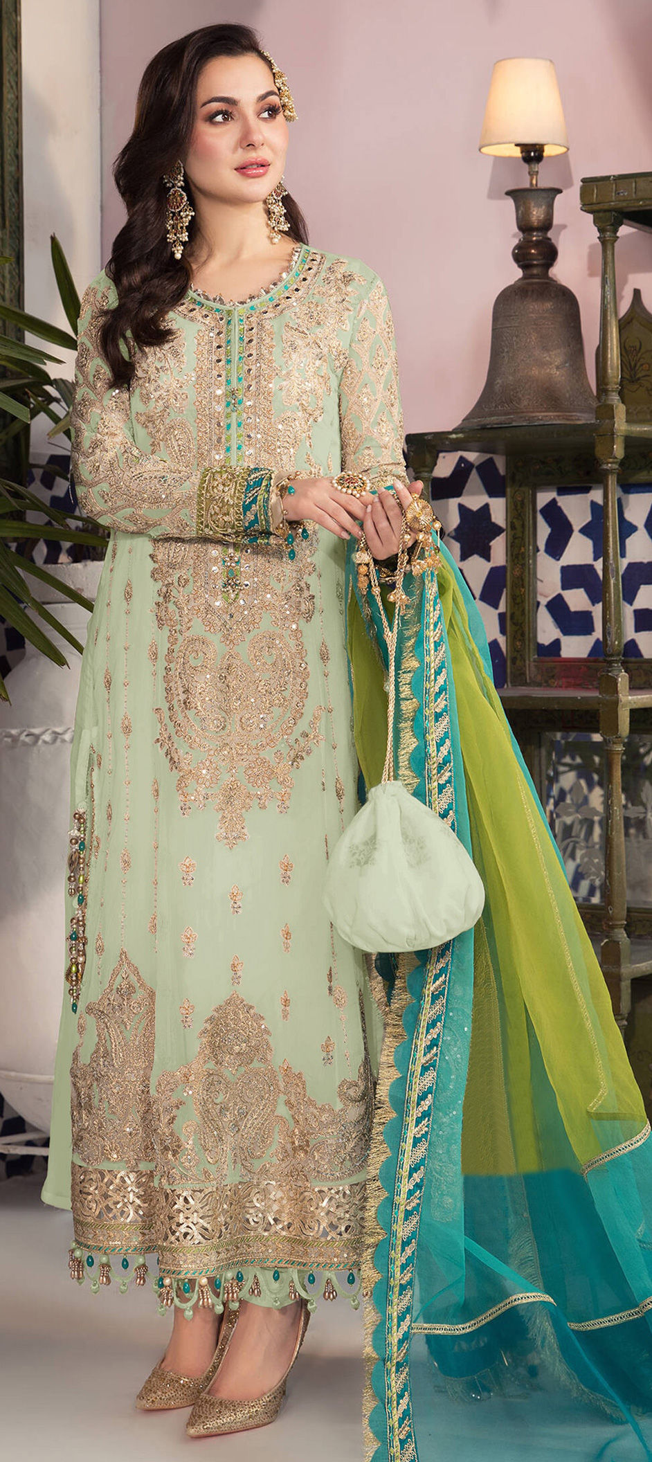 Designer, Party Wear Green color fabric Salwar Kameez 1833477