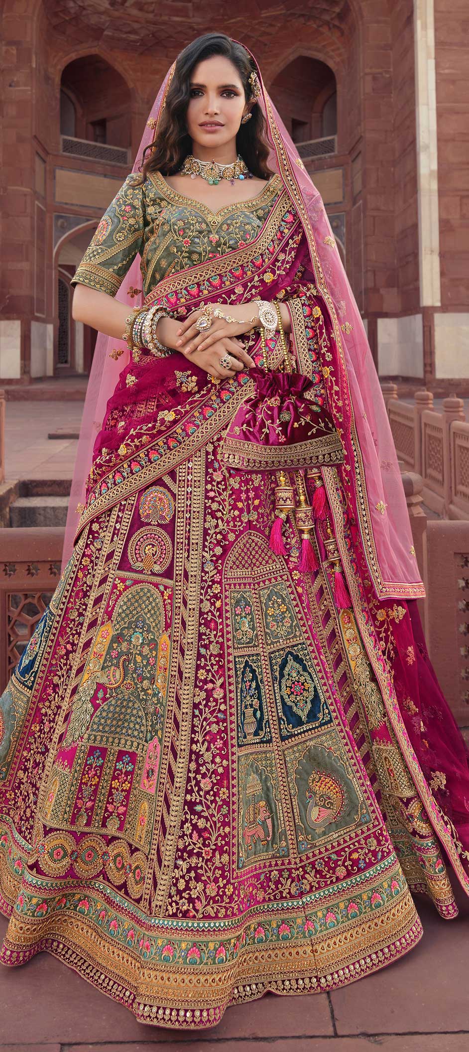 Bridal, Designer, Wedding Multicolor color Silk fabric Ready to Wear Lehenga  : 1887386