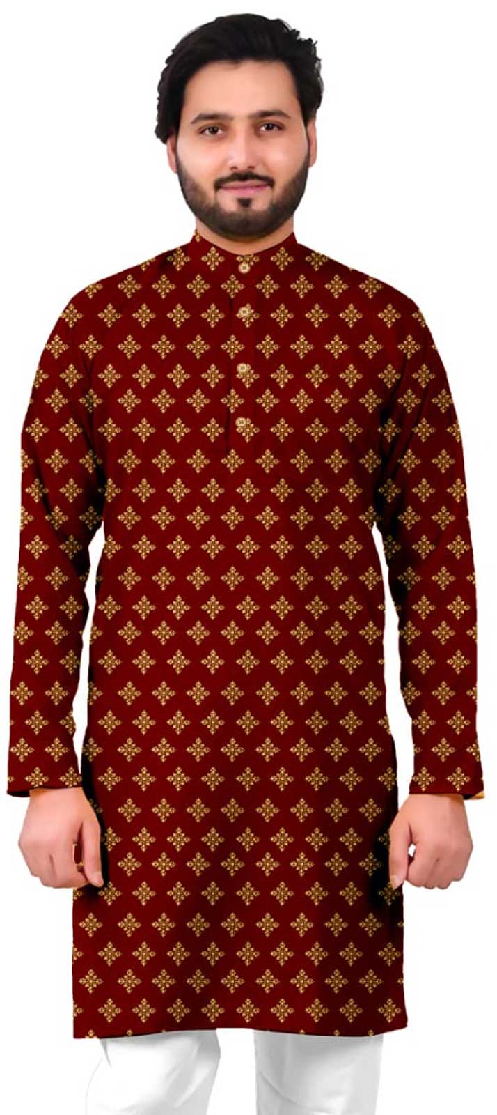 Red and Maroon color Cotton fabric Kurta 1834634