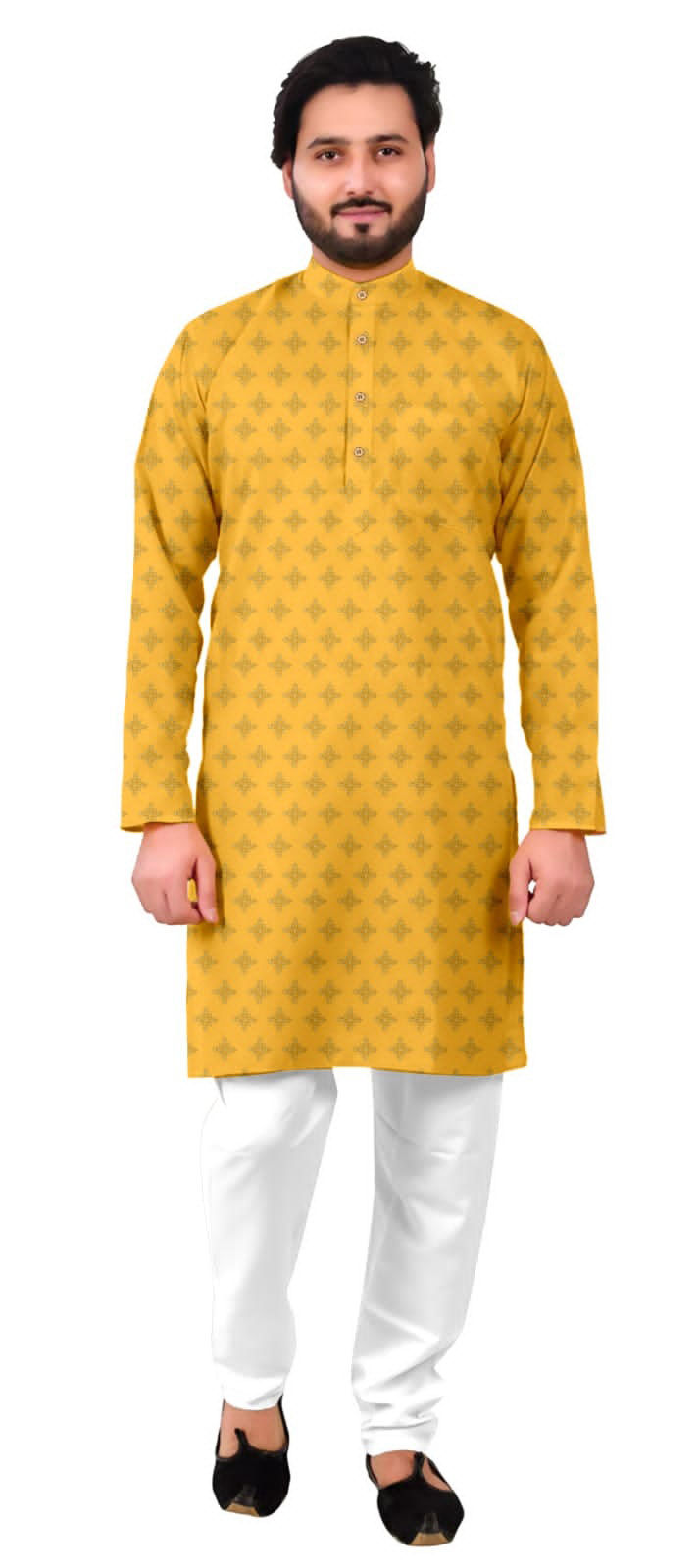 Yellow color Cotton fabric Kurta Pyjamas 1834638