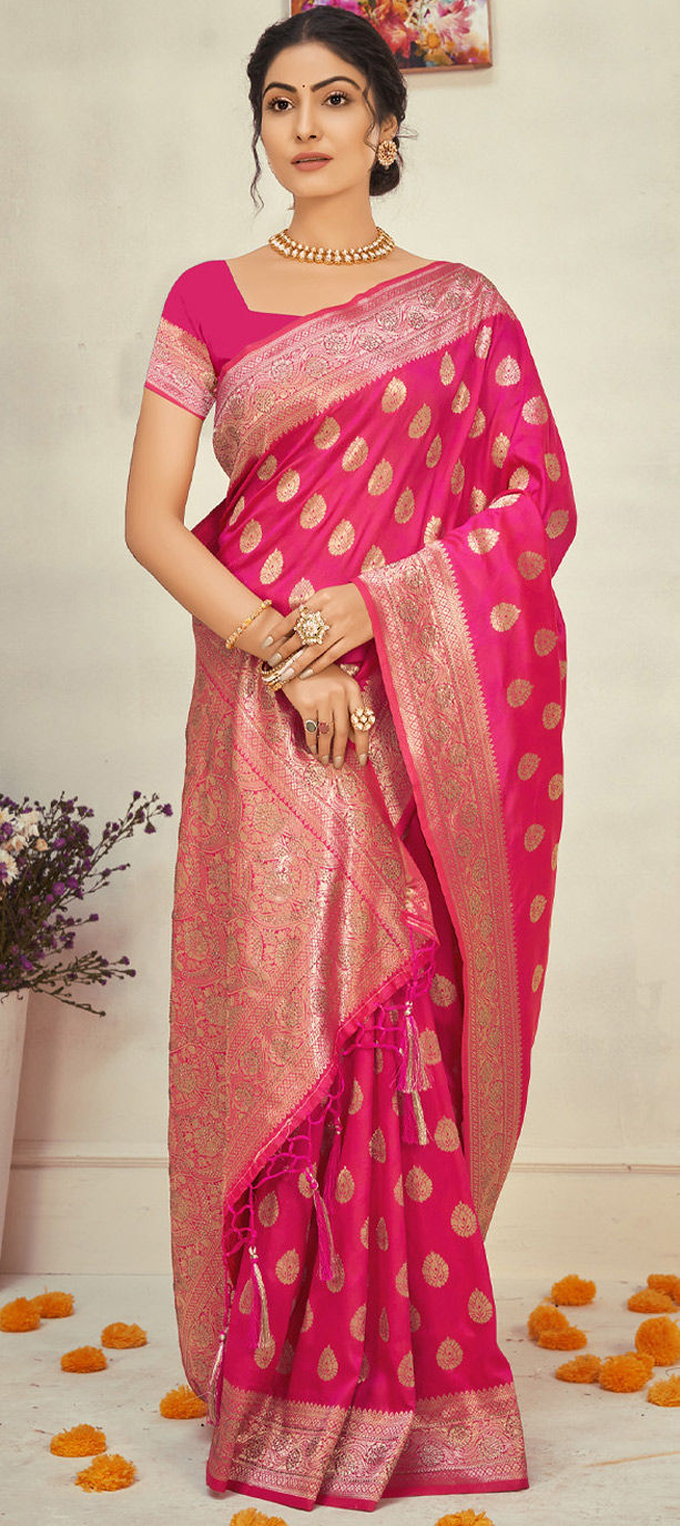 Reception Traditional Pink And Majenta Color Banarasi Silk Silk Fabric Saree 1835944 9755