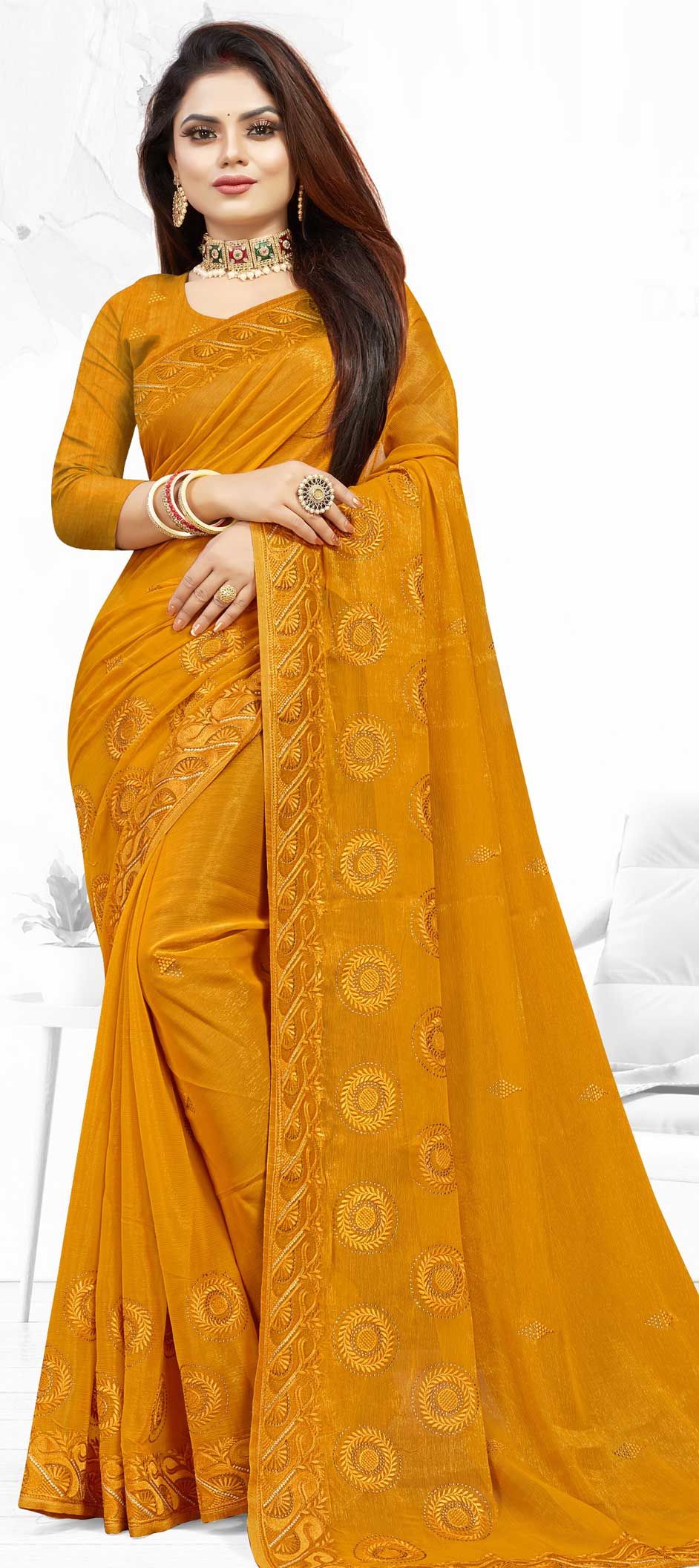 Festive Yellow color Art Silk fabric Saree 1836044