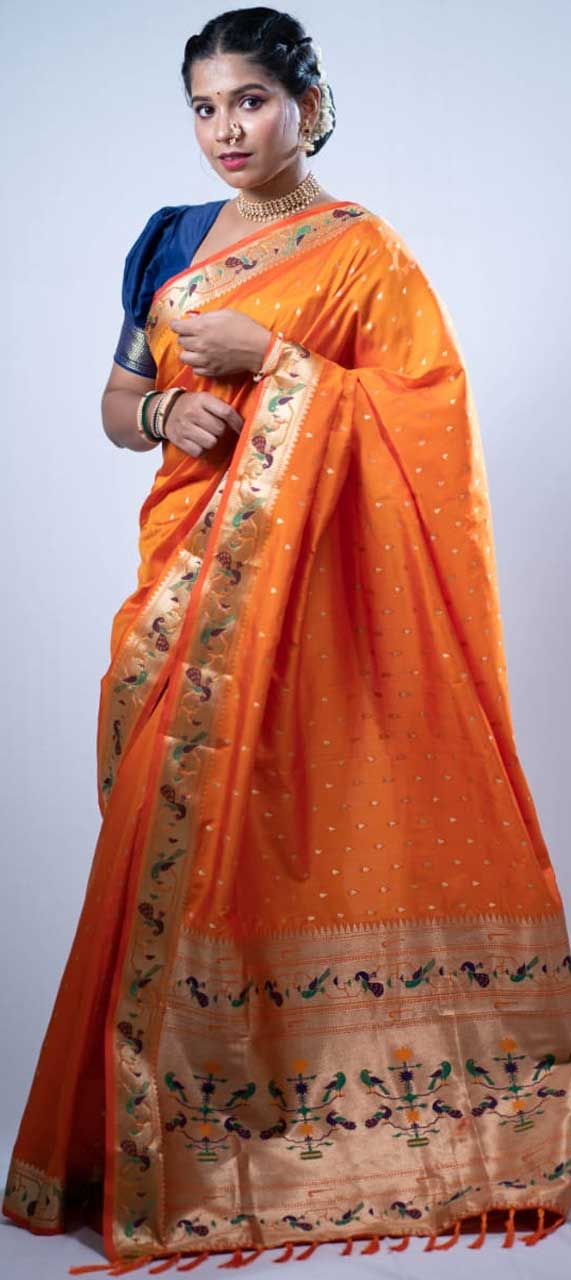 Traditional Orange color Kanjeevaram Silk, Silk fabric Saree 1836321