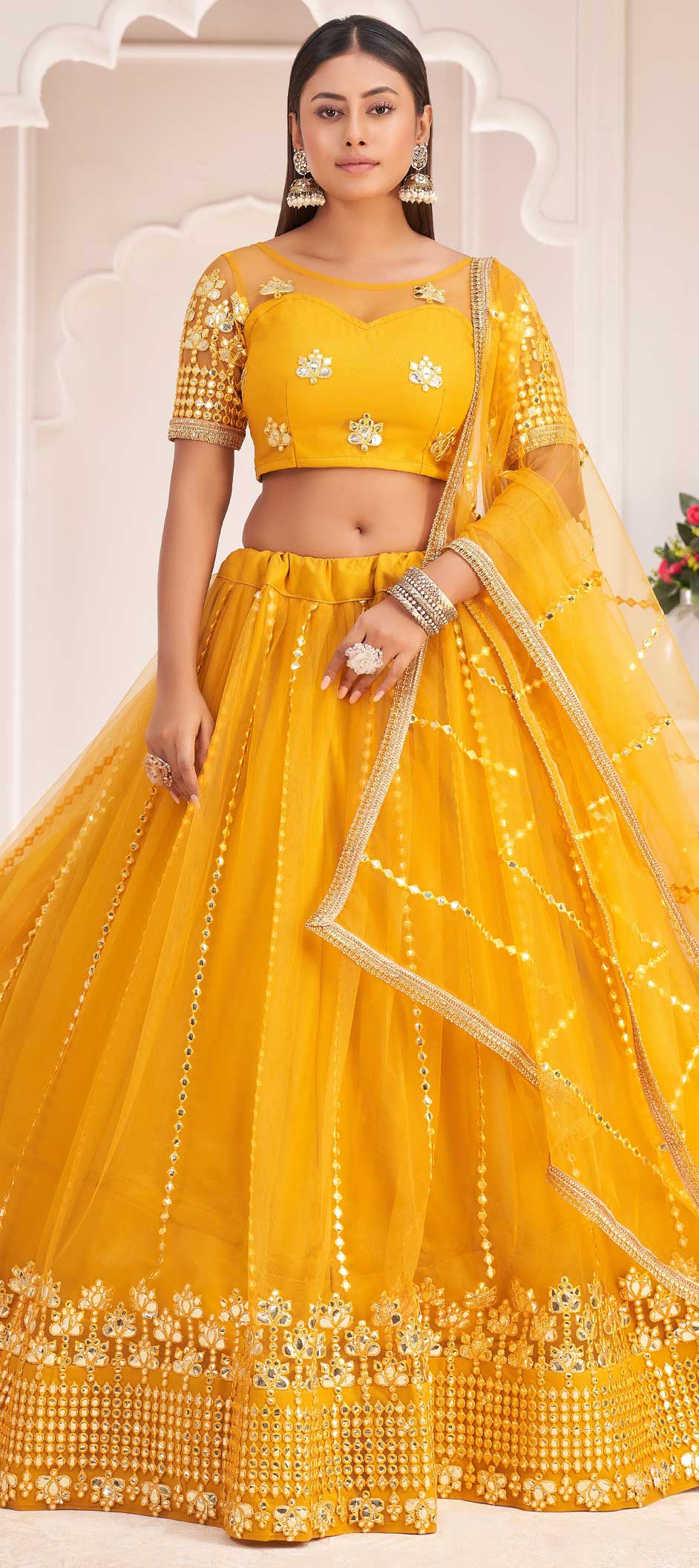 Radiant Yellow Net Crop Top Lehenga main image 0