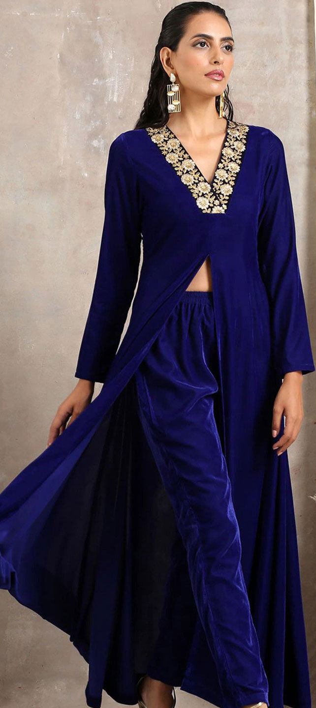 Elegant Celebrity Look Velvet Kurti Pant,trendy Heavy Blue Partywear  Readymade Velvet Kurta,women Winter Wear Indian Ethnic Wedding Suit -   Canada