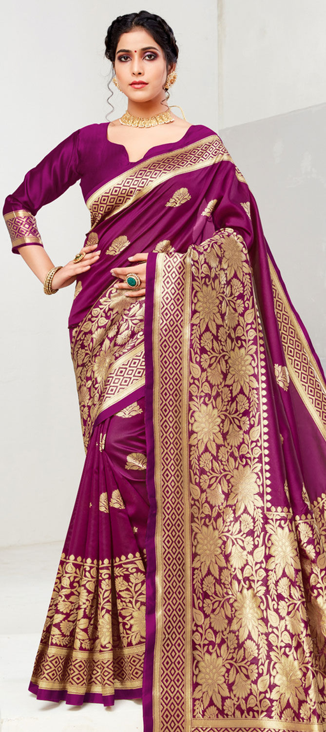 Purple Cotton Saree main image 1