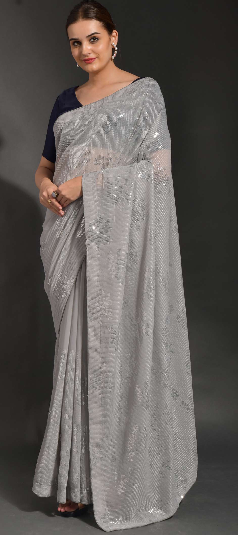 Black Contrast Sequence Embellished Party Wear Georgette Saree