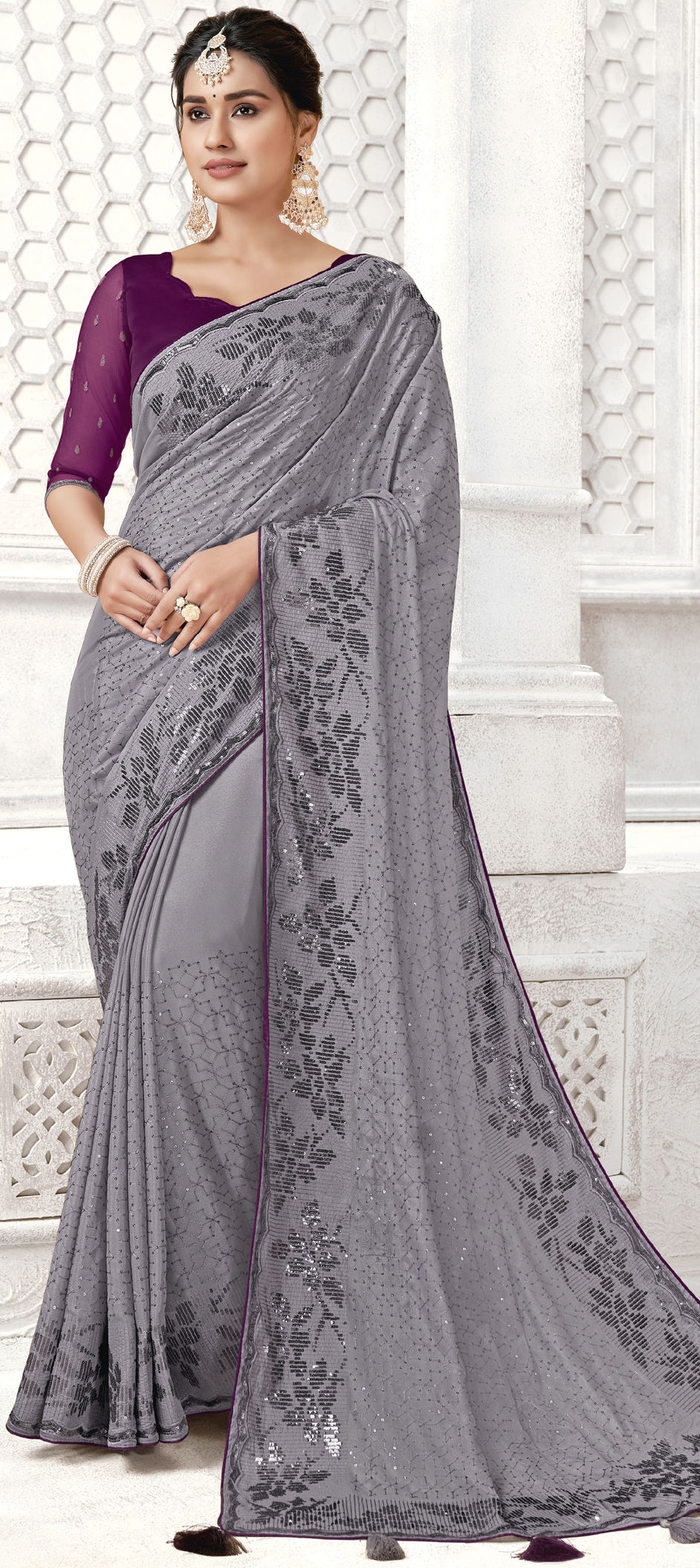 Festive, Party Wear, Reception Black and Grey color Art Silk, Silk