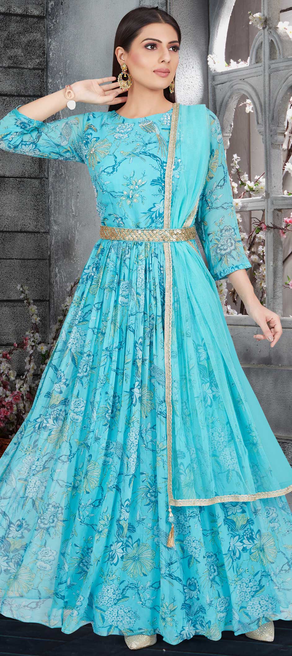 sachin and babi light blue dress Engagement, Festive, Reception Blue color Georgette fabric Gown : 1839164