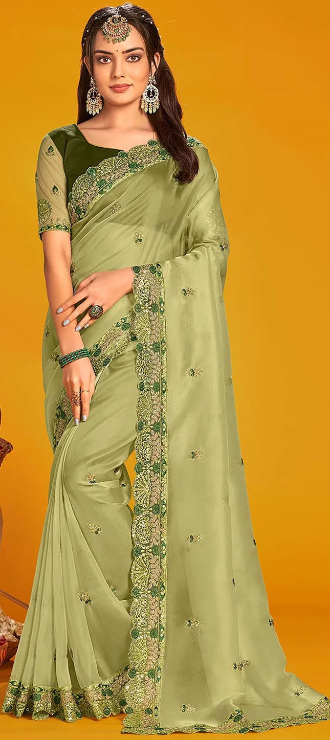 Festive Look Winsome Green Dual Tone Organza Silk Saree main image 1