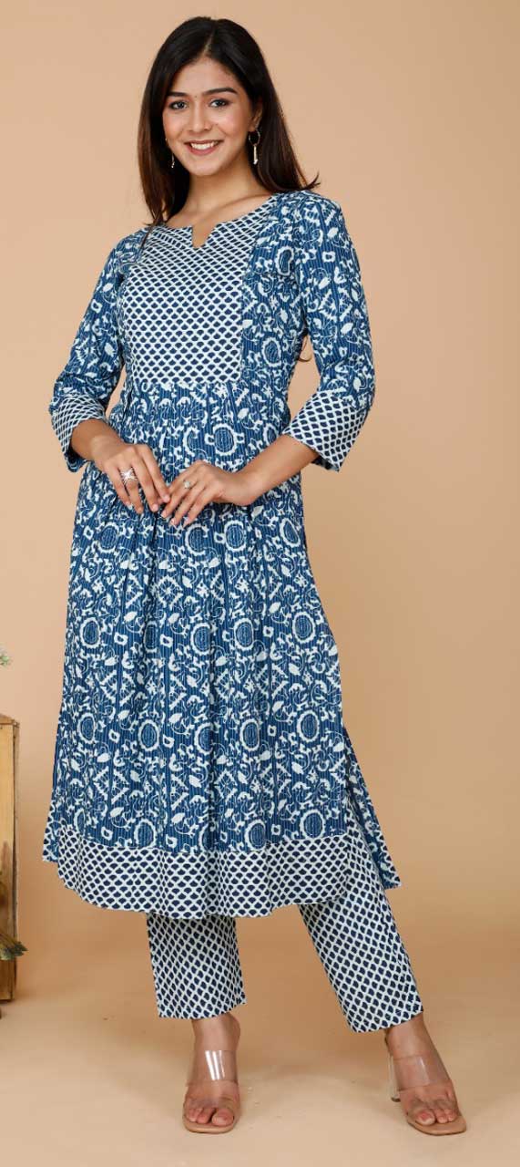 Blue printed cotton tunic dress main image 1