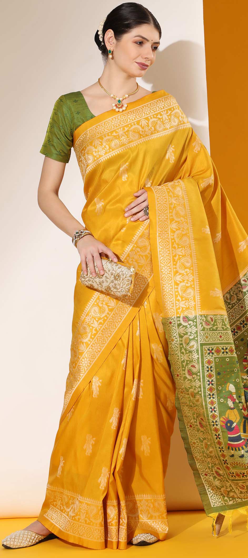 Traditional Yellow Color Pure Zarana Silk Saree