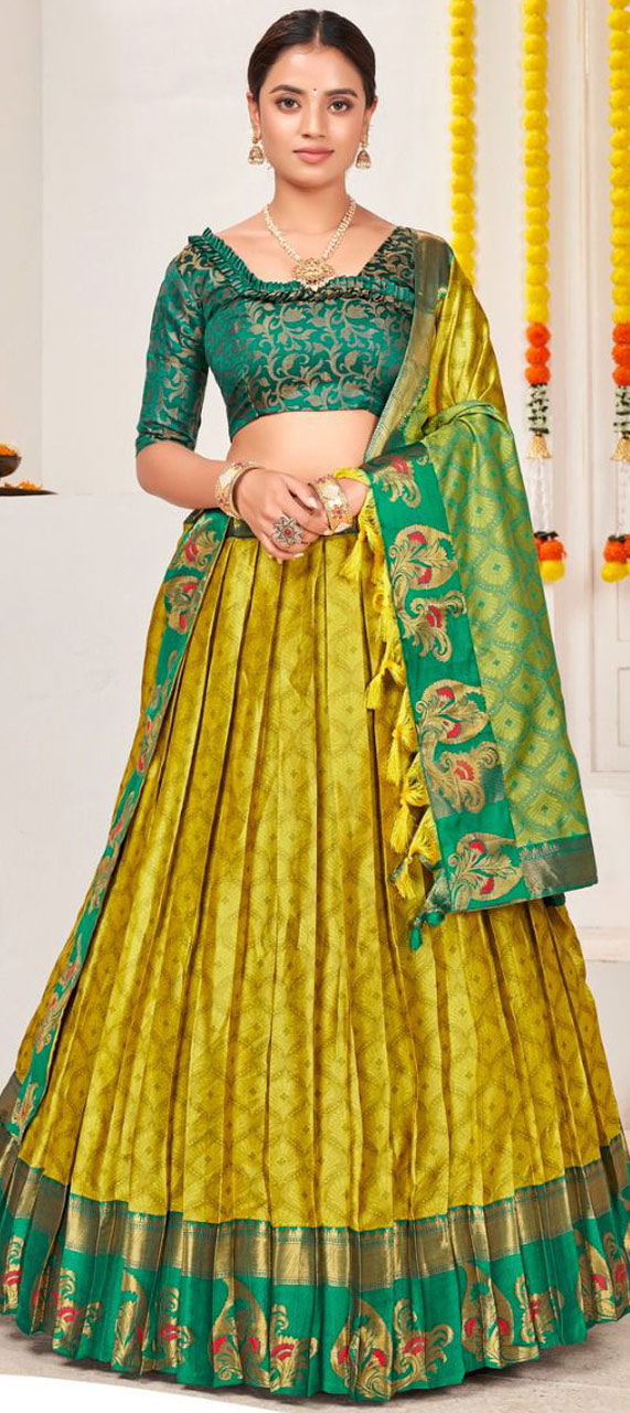 Buy Beautiful Fluorescent Green Digital Printed Silk Lehenga Choli - Zeel  Clothing